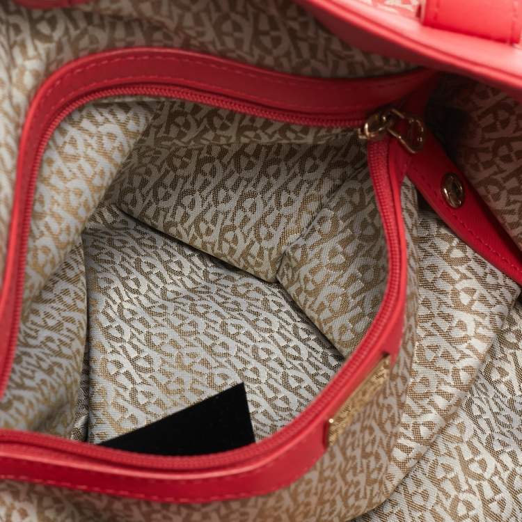 Pre Owned Aigner Rose Red Signature Canvas and Leather Bow Tote