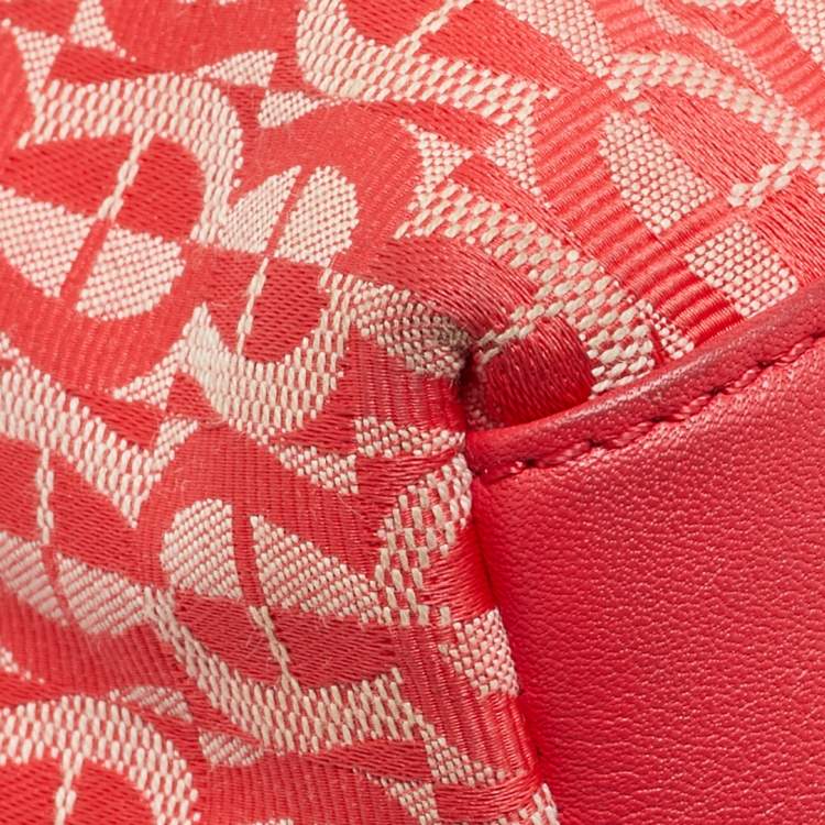 Pre Owned Aigner Rose Red Signature Canvas and Leather Bow Tote
