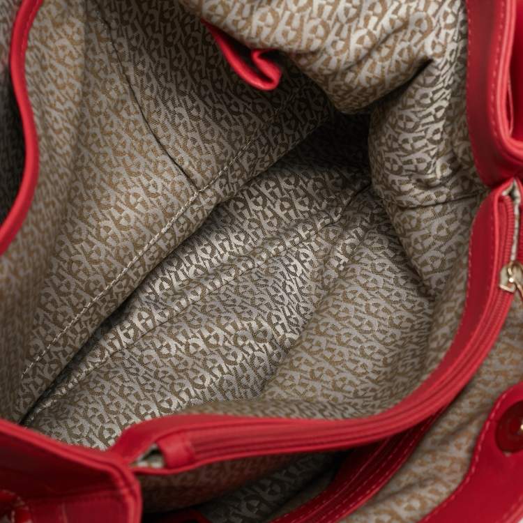 Pre Owned Aigner Rose Red Signature Canvas and Leather Bow Tote