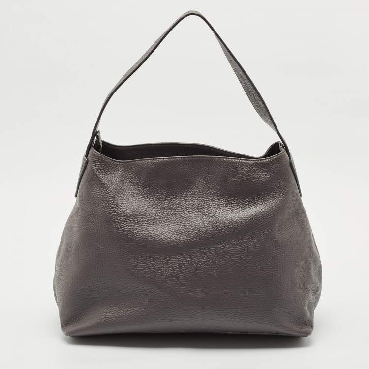 Pre Owned Aigner Grey Leather Zip Hobo