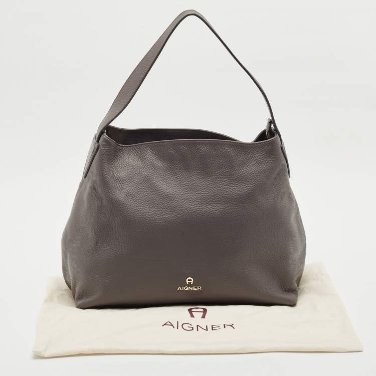 Pre Owned Aigner Grey Leather Zip Hobo