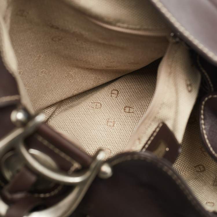 Pre Owned Aigner Dark Brown Leather Fringe Hobo