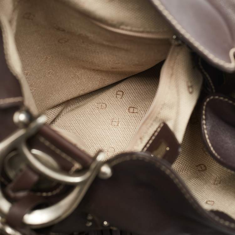 Pre Owned Aigner Dark Brown Leather Fringe Hobo