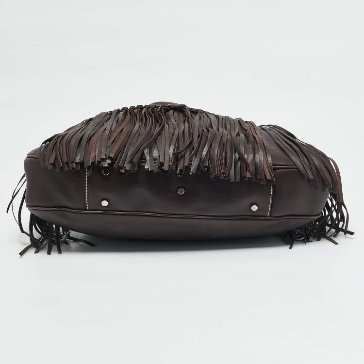 Pre Owned Aigner Dark Brown Leather Fringe Hobo