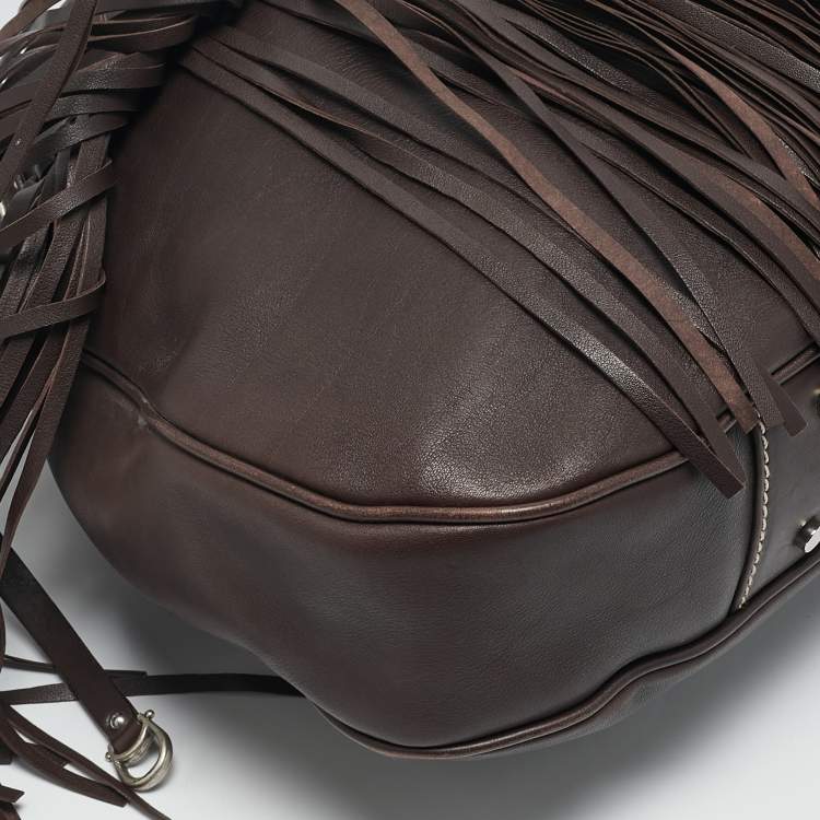 Pre Owned Aigner Dark Brown Leather Fringe Hobo