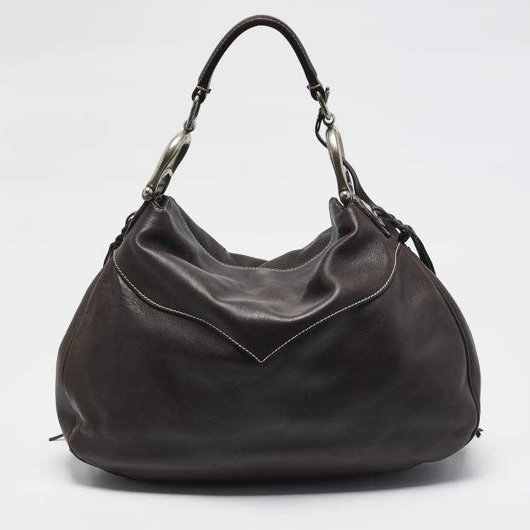 Pre Owned Aigner Dark Brown Leather Fringe Hobo