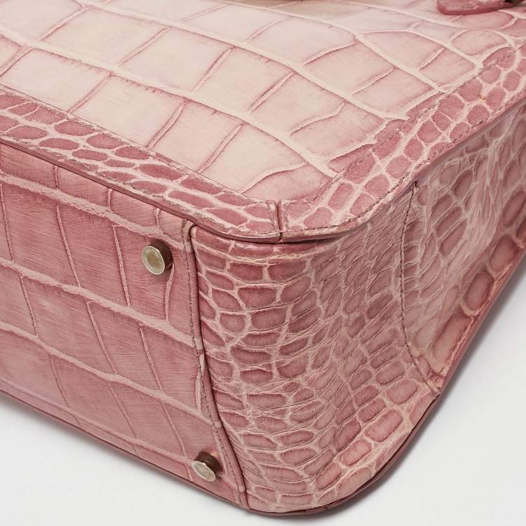 Pre Owned Aigner Pink Croc Embossed Leather Frame Flap Satchel