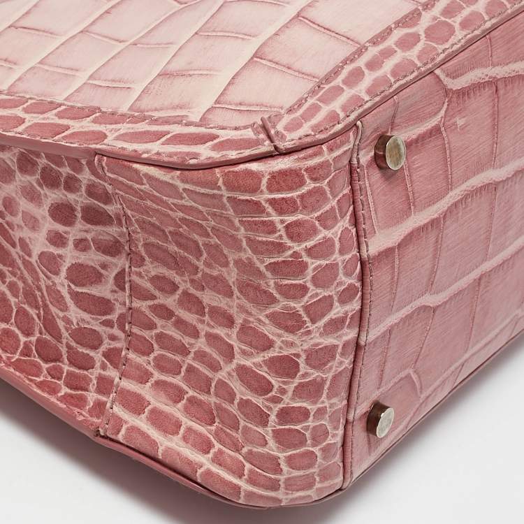 Pre Owned Aigner Pink Croc Embossed Leather Frame Flap Satchel