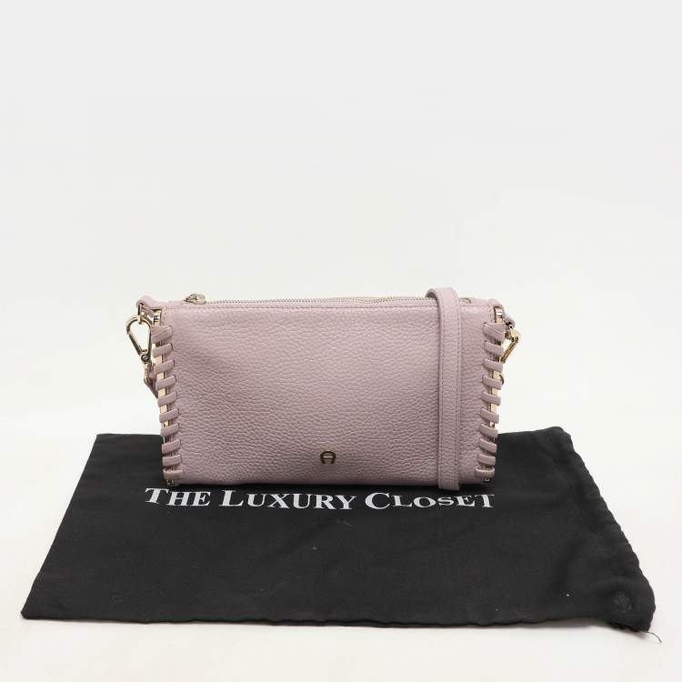 Pre Owned Aigner Lilac Leather Top Zip Shoulder Bag