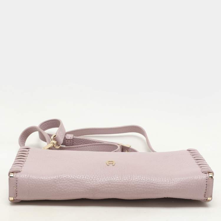 Pre Owned Aigner Lilac Leather Top Zip Shoulder Bag