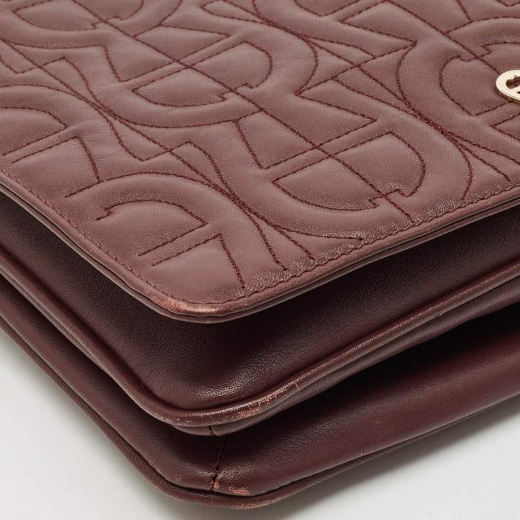 Pre Owned Aigner Burgundy Logo Embossed Leather Flap Crossbody Bag