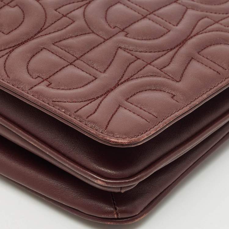 Pre Owned Aigner Burgundy Logo Embossed Leather Flap Crossbody Bag