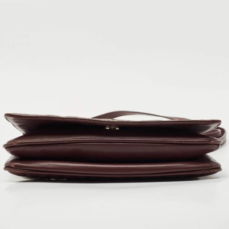 Pre Owned Aigner Burgundy Logo Embossed Leather Flap Crossbody Bag