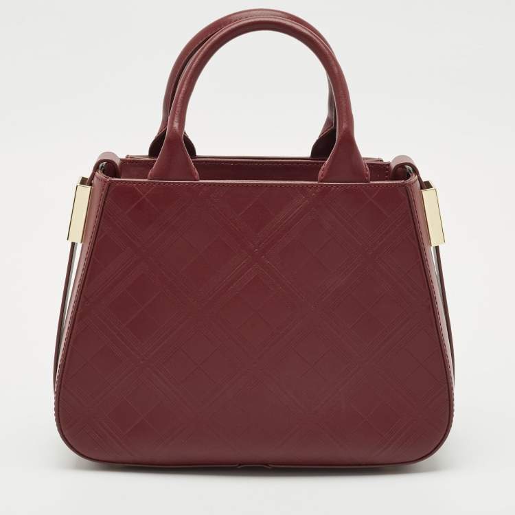 Pre Owned Aigner Burgundy Quilted Embossed Leather Top Handle Bag