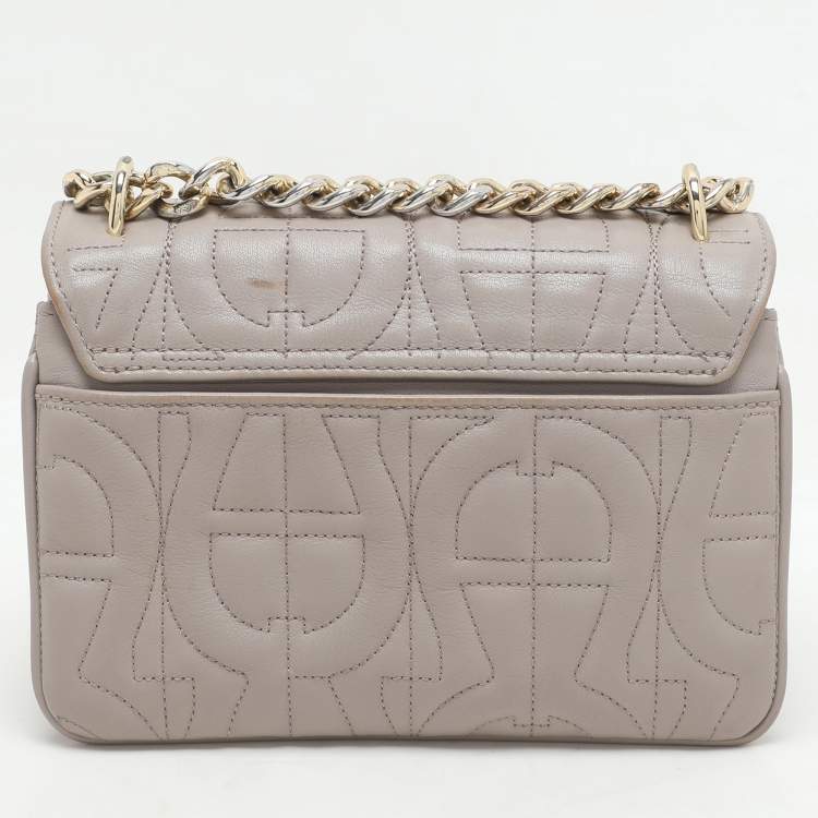 Pre Owned Aigner Taupe Signature Leather Mini Diadora Crossbody Bag