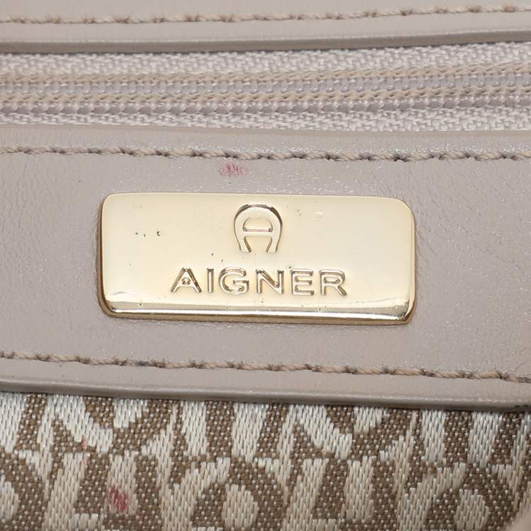 Pre Owned Aigner Taupe Signature Leather Mini Diadora Crossbody Bag