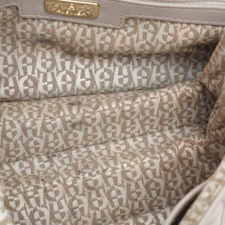 Pre Owned Aigner Taupe Signature Leather Mini Diadora Crossbody Bag