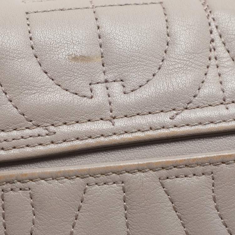 Pre Owned Aigner Taupe Signature Leather Mini Diadora Crossbody Bag