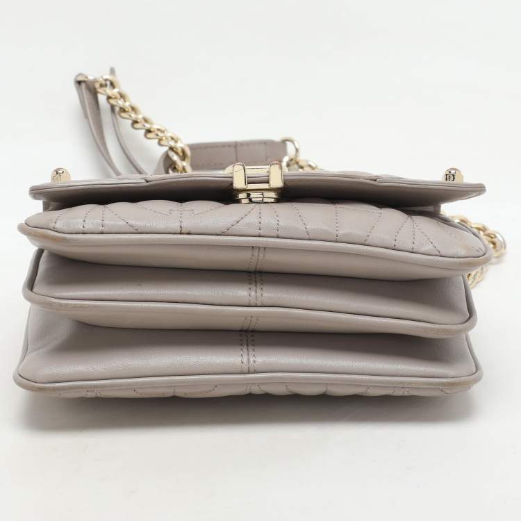 Pre Owned Aigner Taupe Signature Leather Mini Diadora Crossbody Bag