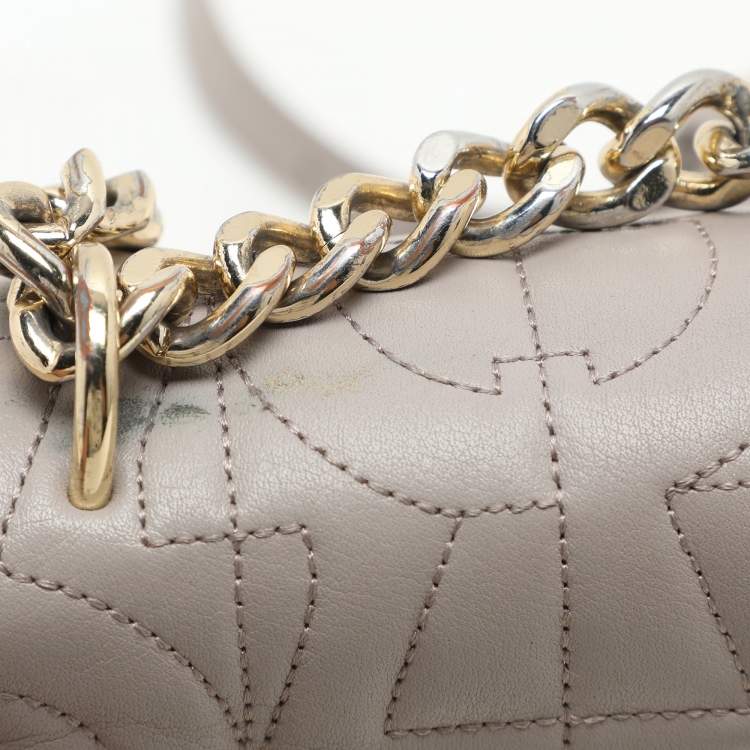 Pre Owned Aigner Taupe Signature Leather Mini Diadora Crossbody Bag