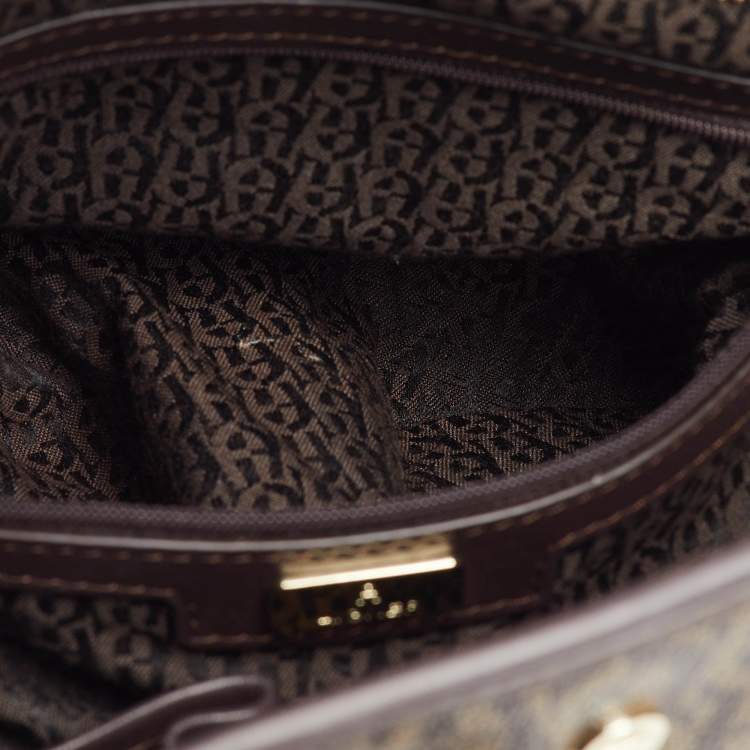 Pre Owned Aigner Dark Brown/Blue Signature Coated Canvas and Leather Tote
