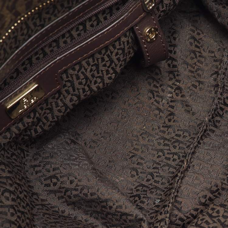 Pre Owned Aigner Dark Brown/Blue Signature Coated Canvas and Leather Tote