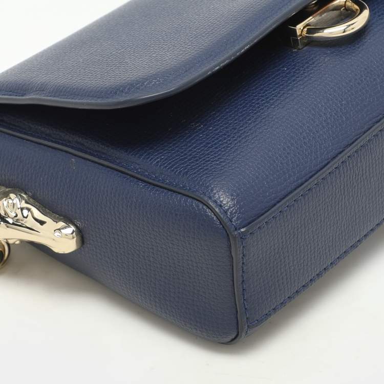 Pre Owned Aigner Navy Blue Leather Grazia Crossbody Bag