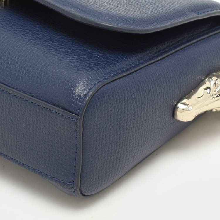 Pre Owned Aigner Navy Blue Leather Grazia Crossbody Bag