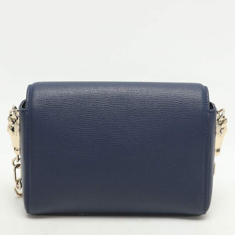 Pre Owned Aigner Navy Blue Leather Grazia Crossbody Bag