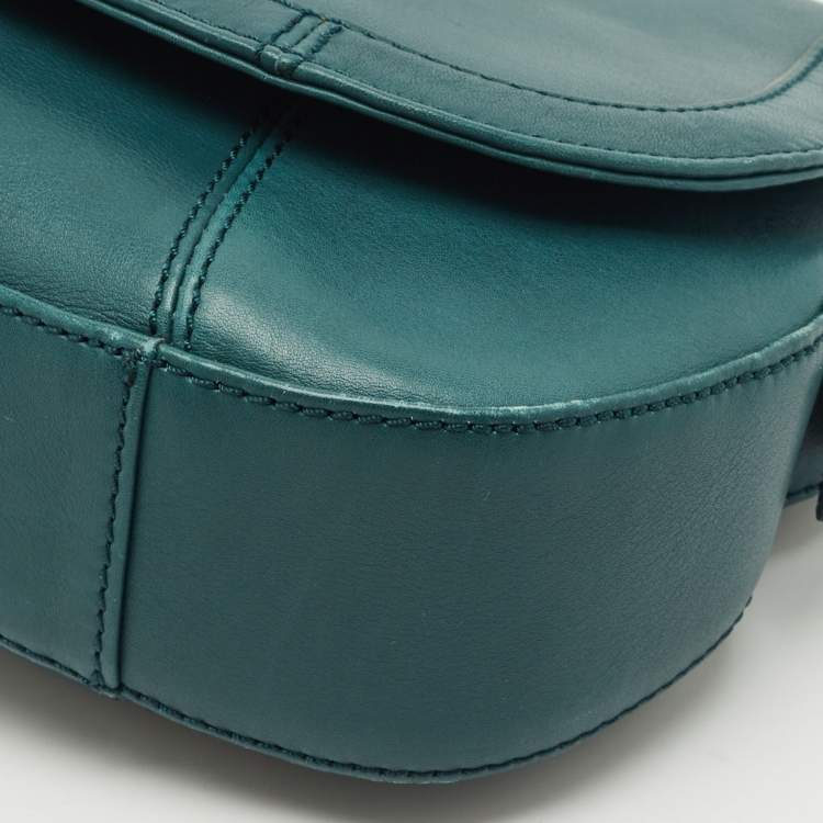 Pre Owned Aigner Green Leather Logo Flap Crossbody Bag