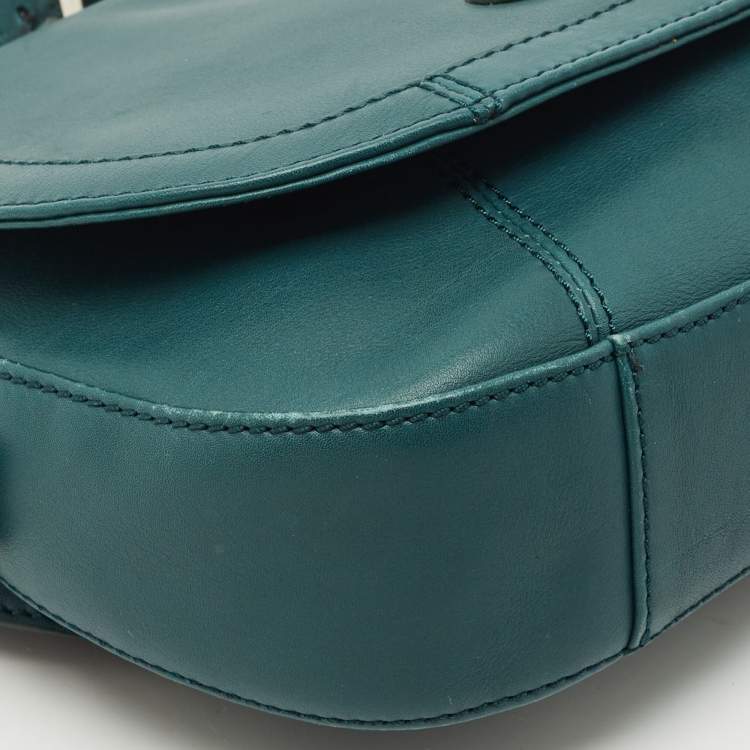 Pre Owned Aigner Green Leather Logo Flap Crossbody Bag
