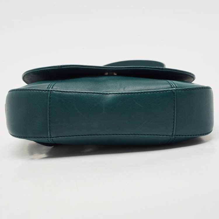 Pre Owned Aigner Green Leather Logo Flap Crossbody Bag