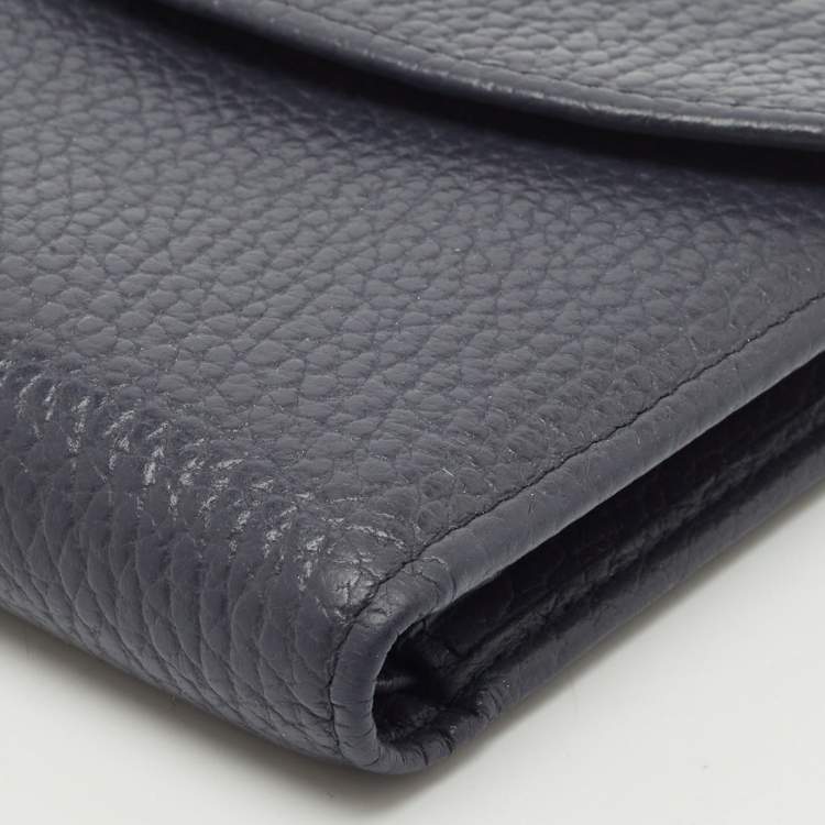 Pre Owned Aigner Dark Blue Leather Logo Trifold Wallet