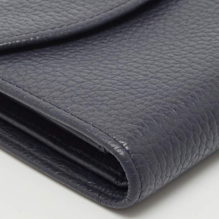 Pre Owned Aigner Dark Blue Leather Logo Trifold Wallet
