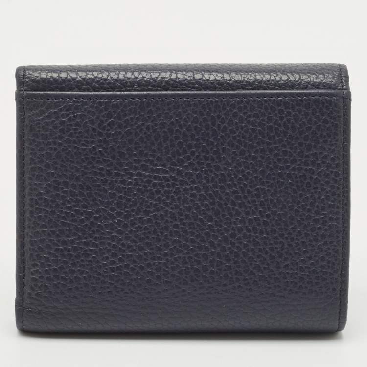 Pre Owned Aigner Dark Blue Leather Logo Trifold Wallet