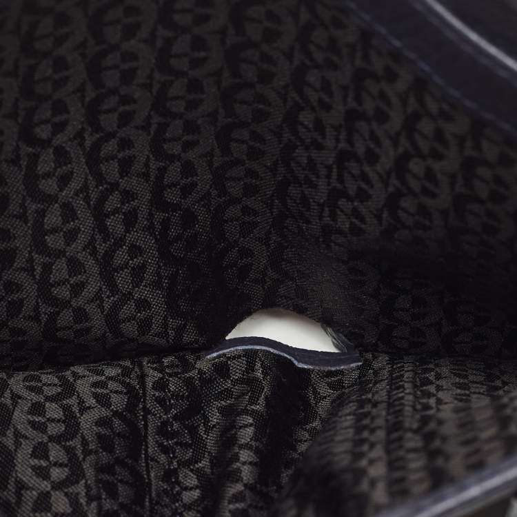 Pre Owned Aigner Dark Blue Leather Logo Trifold Wallet