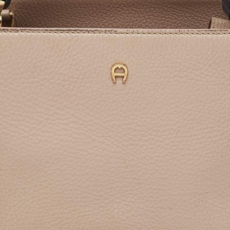Pre Owned Aigner Blue/Light Mauve Leather Carla S Tote