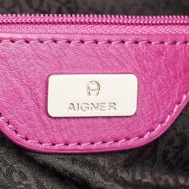 Pre Owned Aigner Fuchsia Signature Canvas and Leather Zip Tote