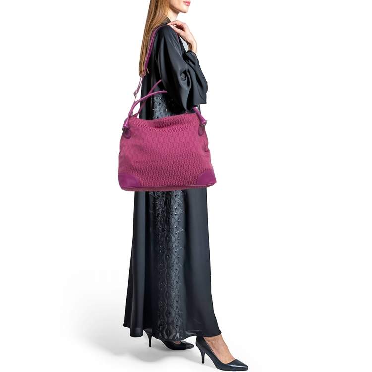 Pre Owned Aigner Fuchsia Signature Canvas and Leather Zip Tote