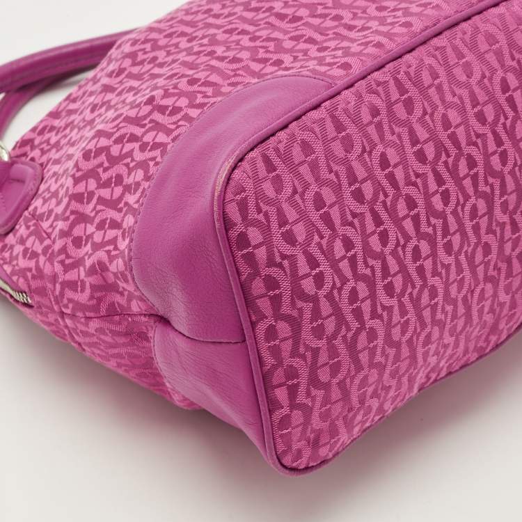 Pre Owned Aigner Fuchsia Signature Canvas and Leather Zip Tote