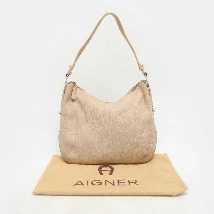 Pre Owned Aigner Beige Leather Hobo 