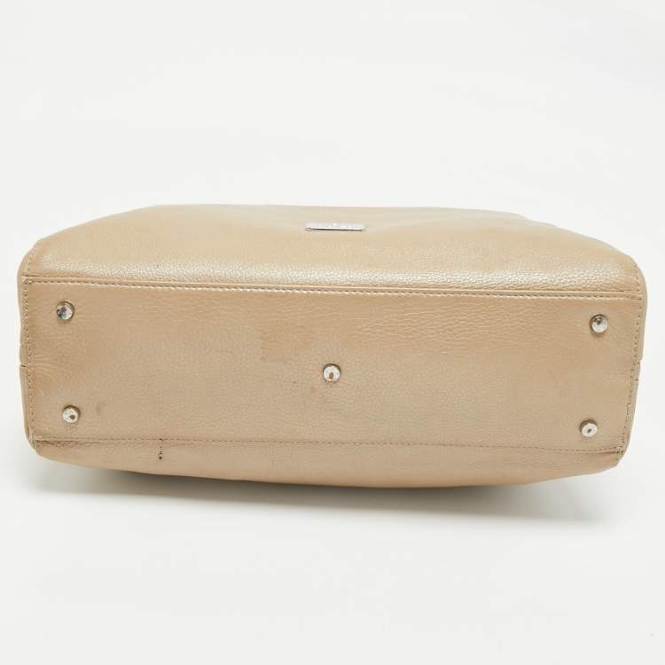 Pre Owned Aigner Metallic Beige Leather Double Zip Dome Satchel