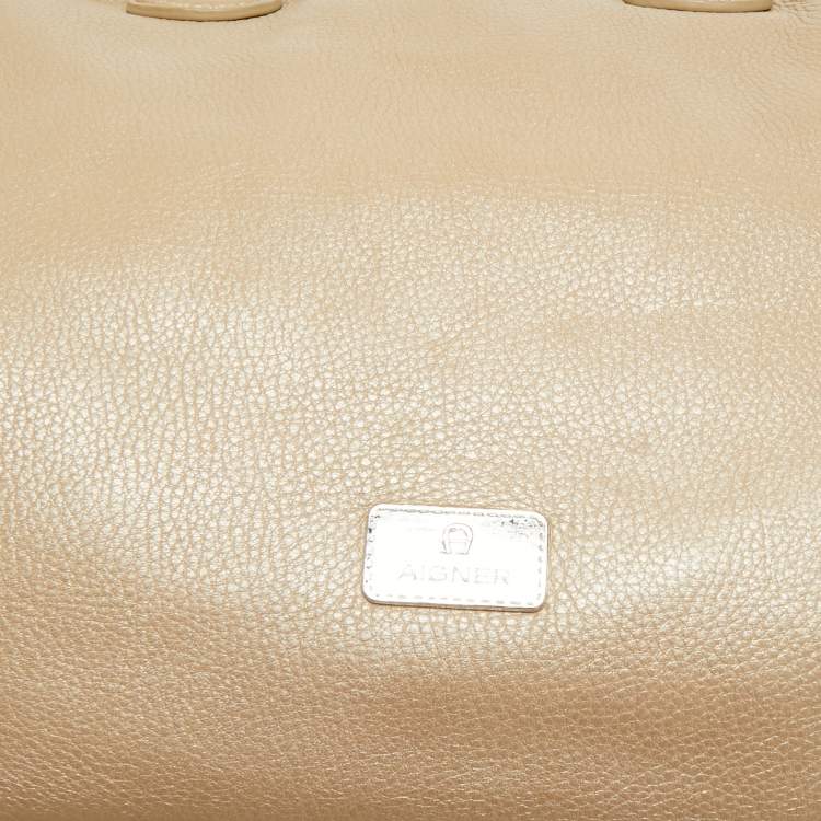 Pre Owned Aigner Metallic Beige Leather Double Zip Dome Satchel