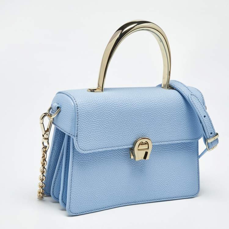 Pre Owned Aigner Light Blue Leather Small Genoveva Top Handle Bag