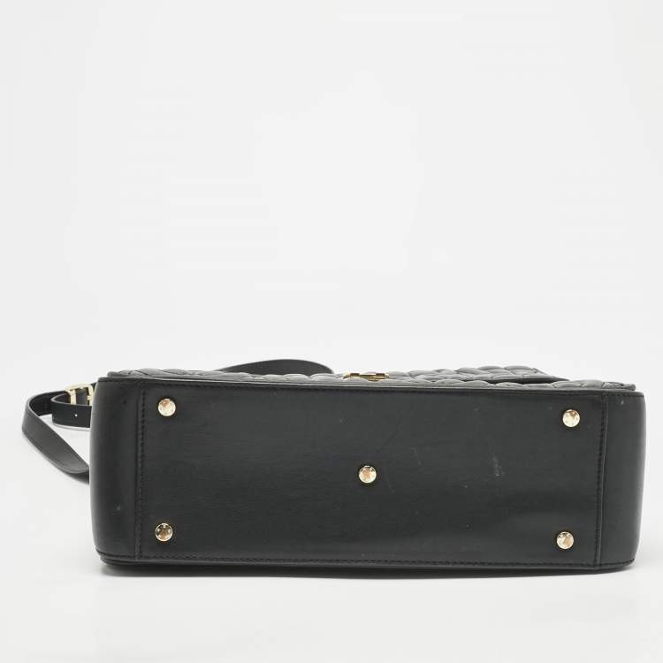 Pre Owned Aigner Black Leather Logo Embossed Genoveva M Top Handle Bag