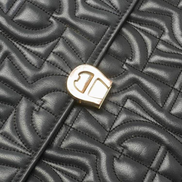 Pre Owned Aigner Black Leather Logo Embossed Genoveva M Top Handle Bag