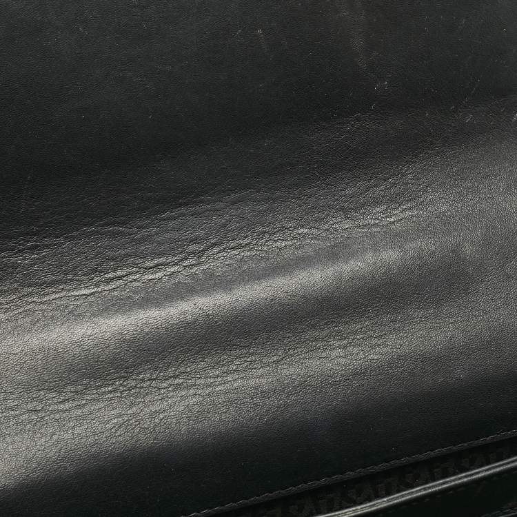Pre Owned Aigner Black Leather Logo Embossed Genoveva M Top Handle Bag