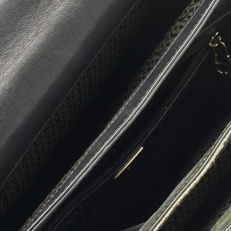 Pre Owned Aigner Black Leather Logo Embossed Genoveva M Top Handle Bag