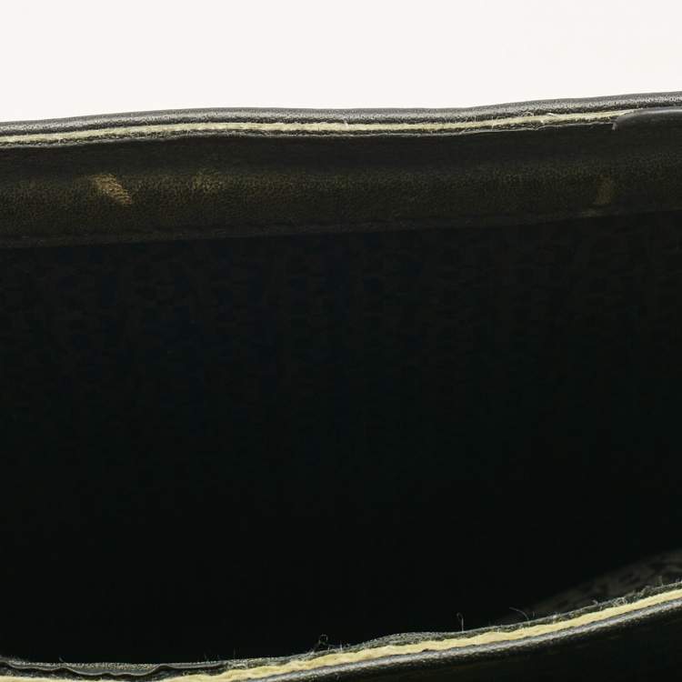 Pre Owned Aigner Black Leather Logo Embossed Genoveva M Top Handle Bag