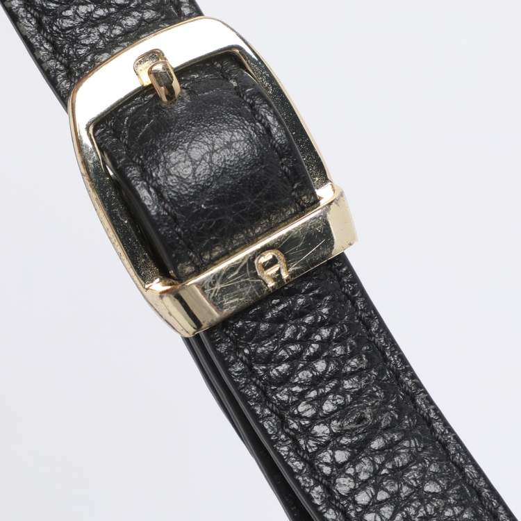 Pre Owned Aigner Black Leather Cavallina Tote